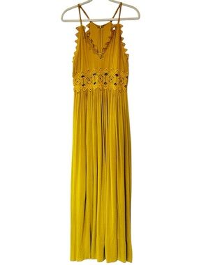 Lulu's Mustard Crochet-Trim Maxi Dress